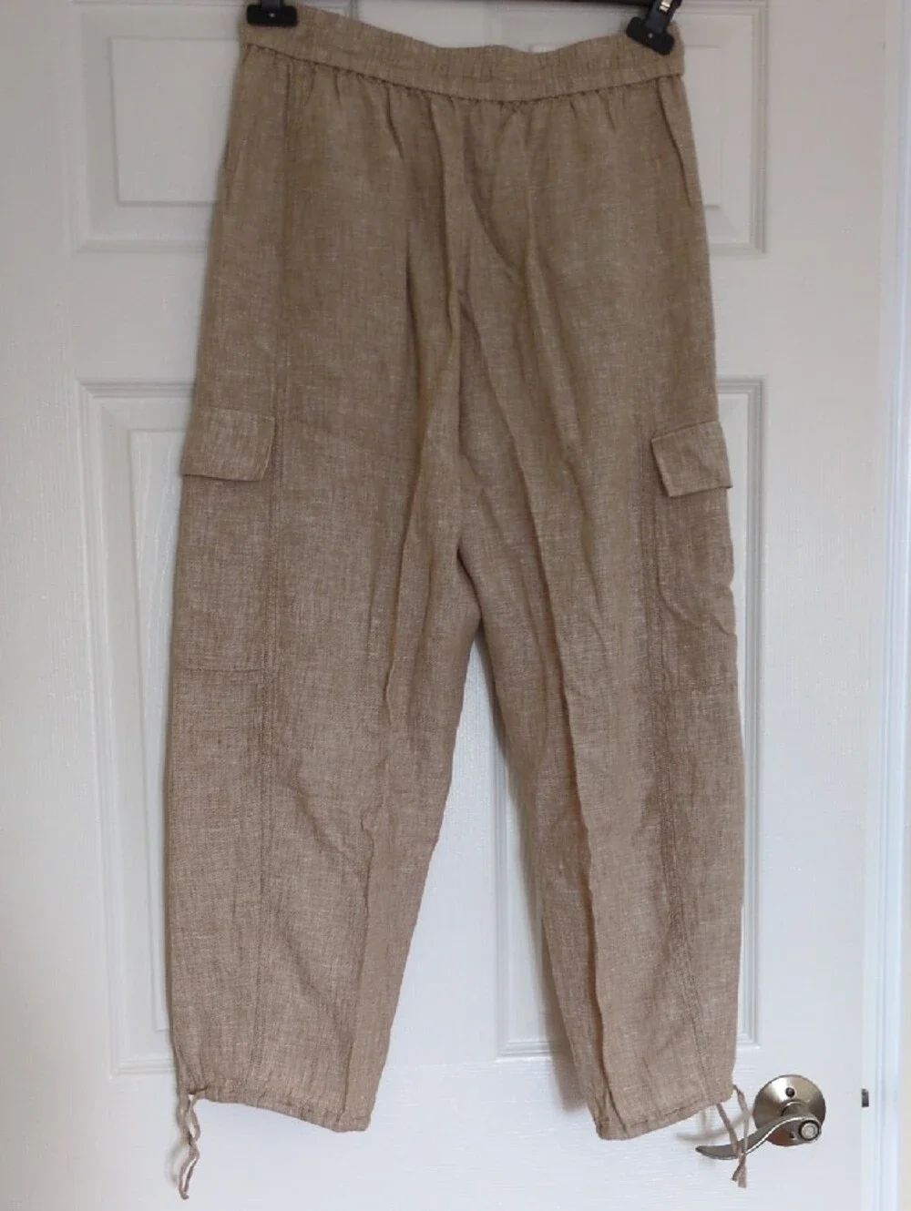 Everlane Women’s Beige Cargo Linen Pants with Drawstring